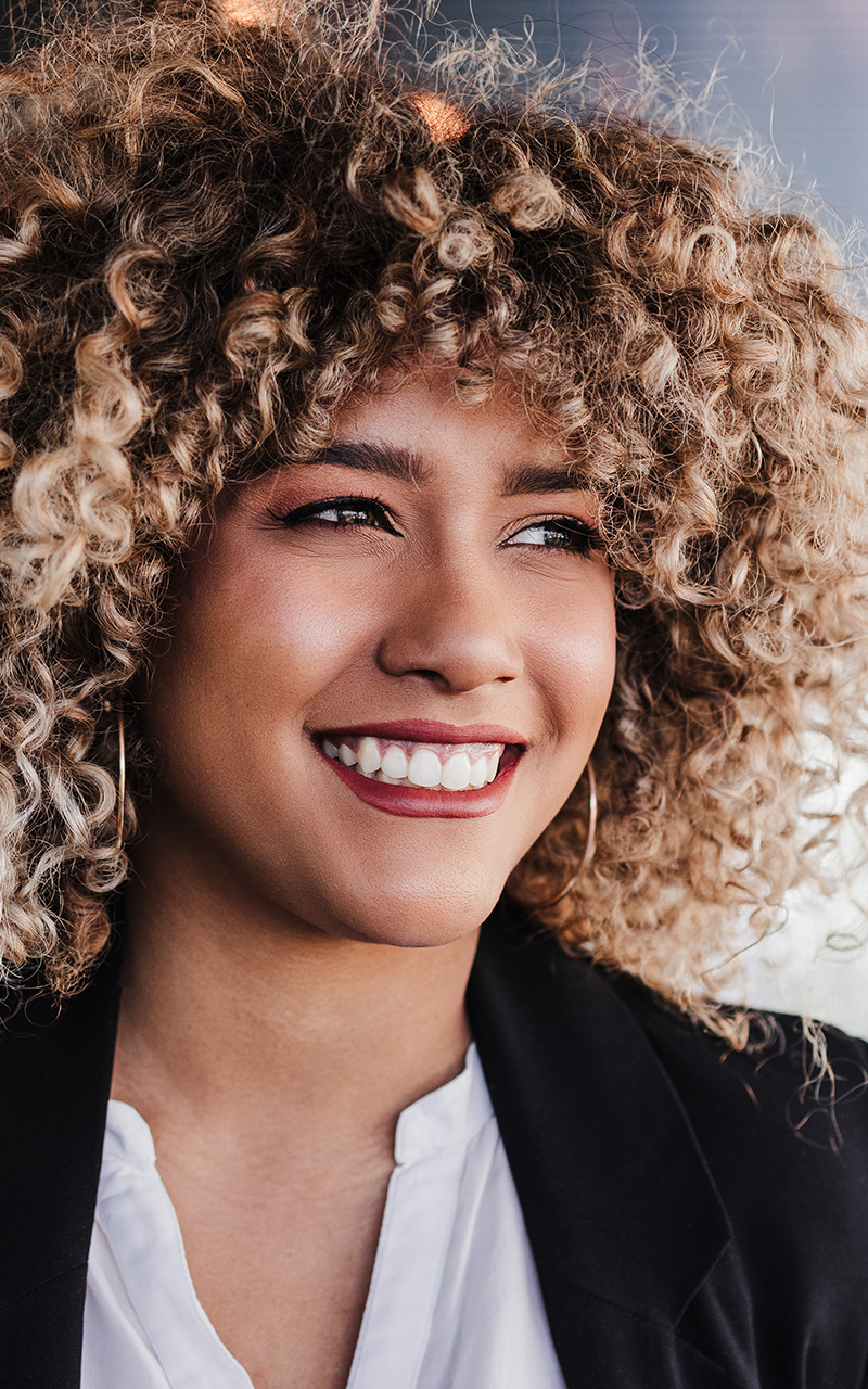 portrait of happy confident business woman in cafe. Business con